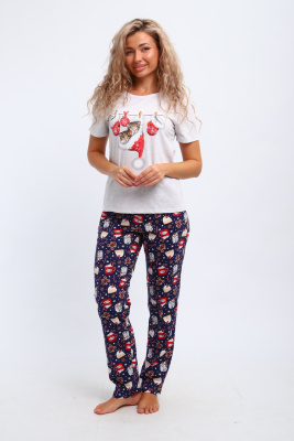 Костюм домашний "Котята новогодние" арт. КД-008-080 белый меланж/синий